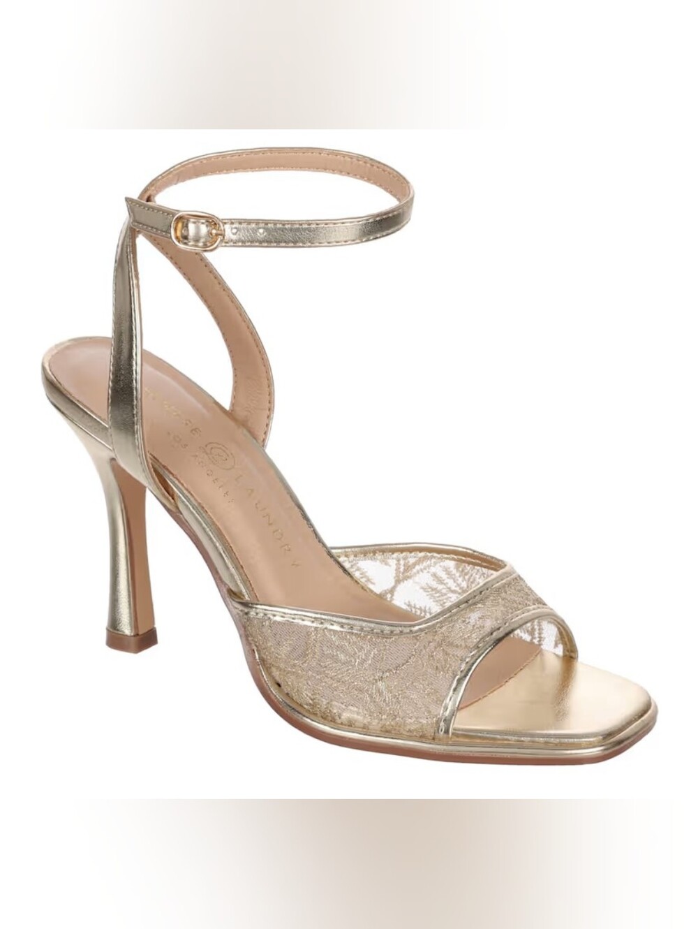 Chinese Laundry Gold Embroidery Dainty Heel Slings Sandals Mesh 8us Or 38.5